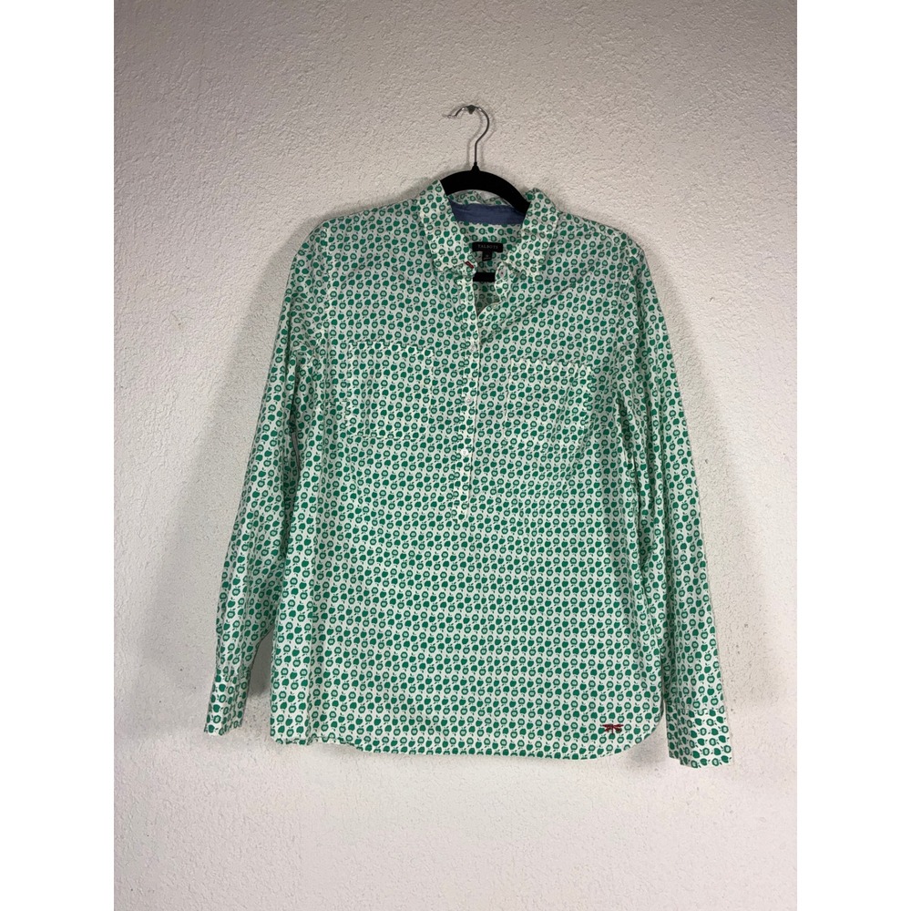 Talbots Womens Green Apple Print Cotton Popover Shirt Long Sleeve Size 12